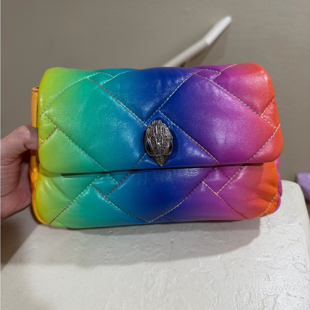 KURT GEIGER LONDON MEDIUM KENSINGTON SOFT LEATHER QUILTED RAINBOW OMBRE BAG